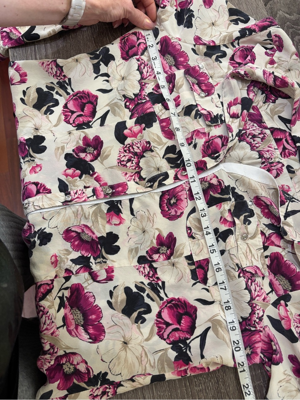 Vintage WHBM Pure Silk Floral Utility Blouse Top Magenta Pink Romantic Coquette - Picture 6 of 9